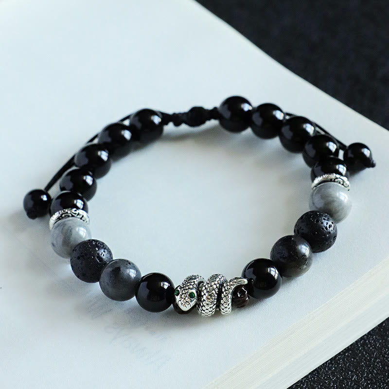 Nimara Ritual Black Onyx Black Glitter Stone White Agate White Turquoise Year Of The Snake Protection Bracelet