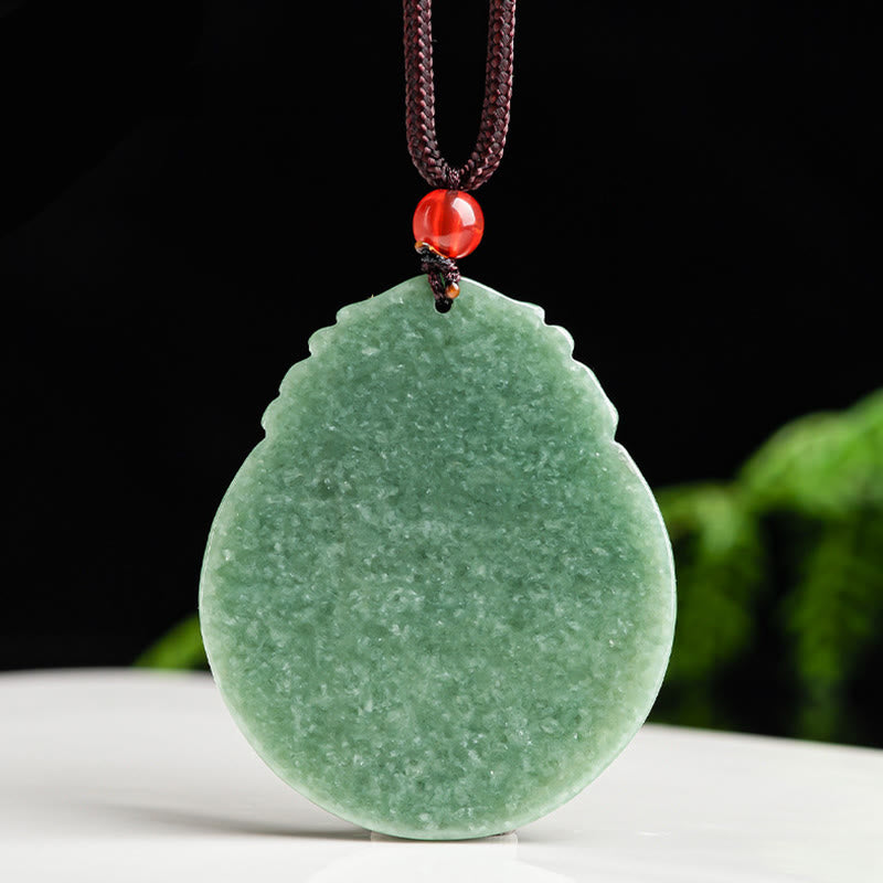 Nimara Ritual Round Lotus Pattern Jade Abundance Prosperity Necklace Rope Pendant