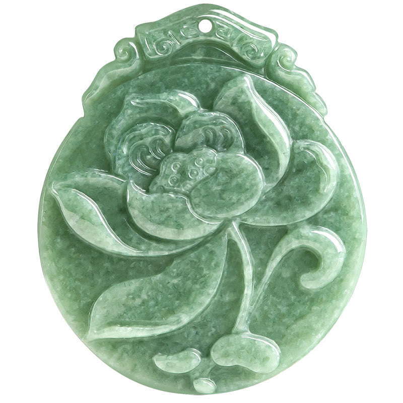 Nimara Ritual Round Lotus Pattern Jade Abundance Prosperity Necklace Rope Pendant