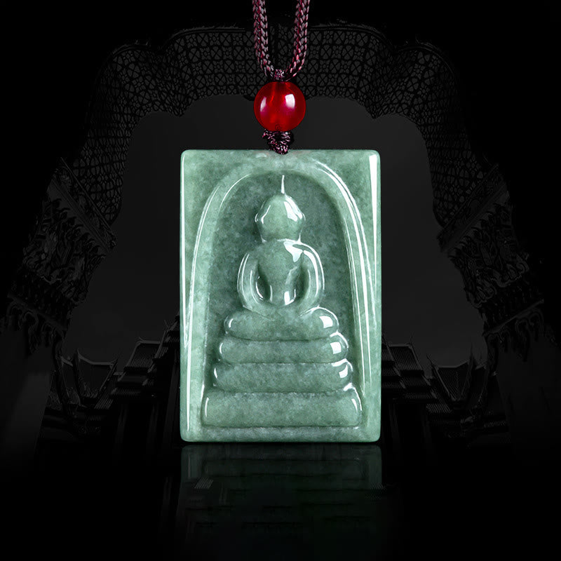 Nimara Ritual Formless Buddha Jade Square Amulet Prosperity String Necklace Pendant