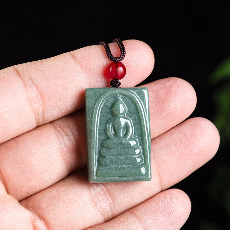 Nimara Ritual Formless Buddha Jade Square Amulet Prosperity String Necklace Pendant