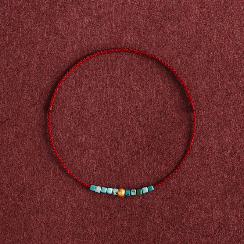 Nimara Ritual 999 Gold Beads Turquoise Protection Braided Bracelet Anklet