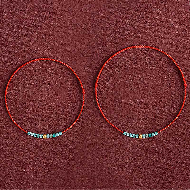 Nimara Ritual 999 Gold Beads Turquoise Protection Braided Bracelet Anklet