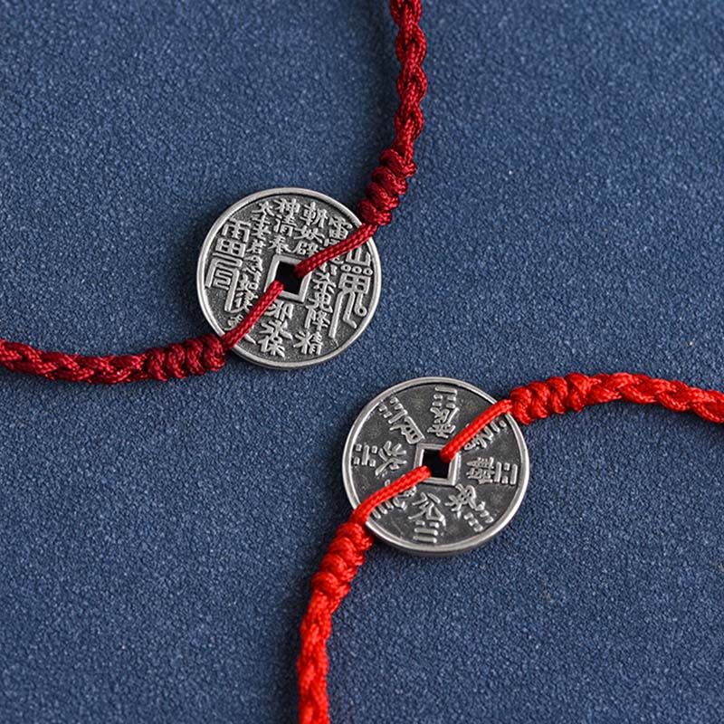 Nimara Ritual 925 Sterling Silver Coin Protection Braided Bracelet Anklet