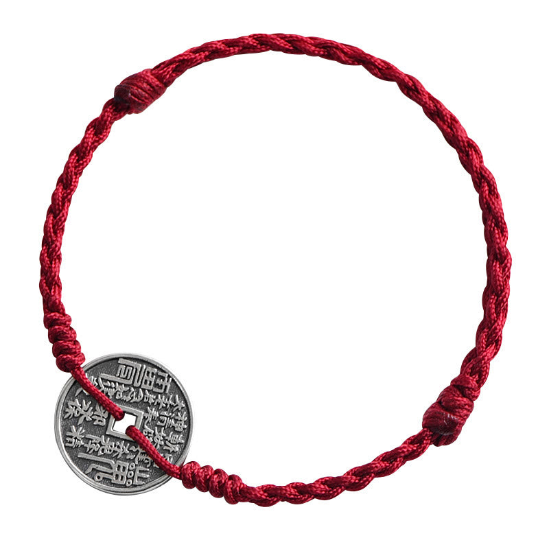 Nimara Ritual 925 Sterling Silver Coin Protection Braided Bracelet Anklet