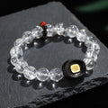 Nimara Ritual White Crystal Ebony Wood Sak Yant Zashi Lhamo Healing Bracelet