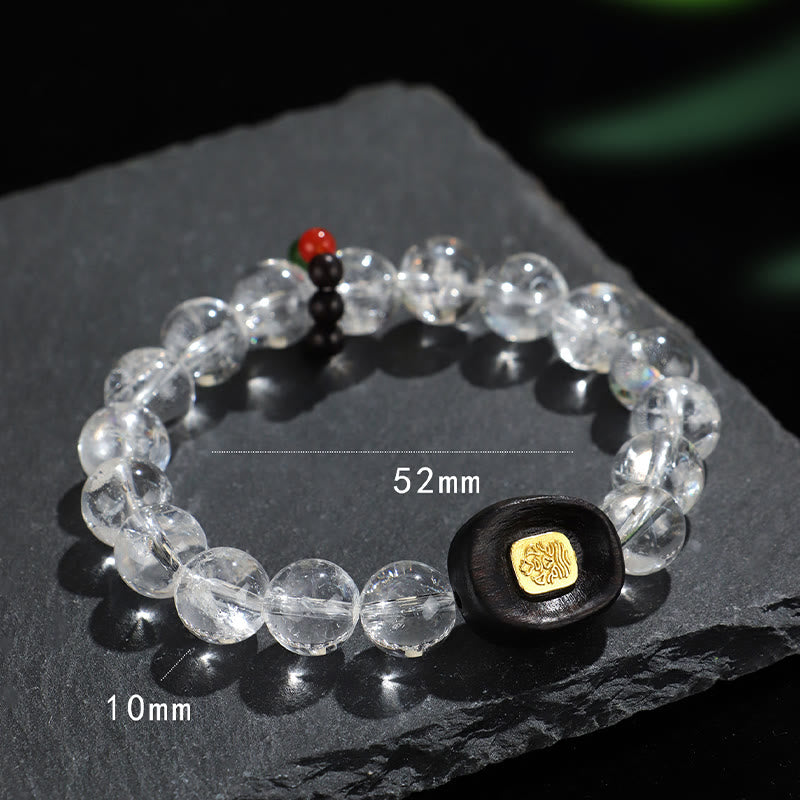 Nimara Ritual White Crystal Ebony Wood Sak Yant Zashi Lhamo Healing Bracelet