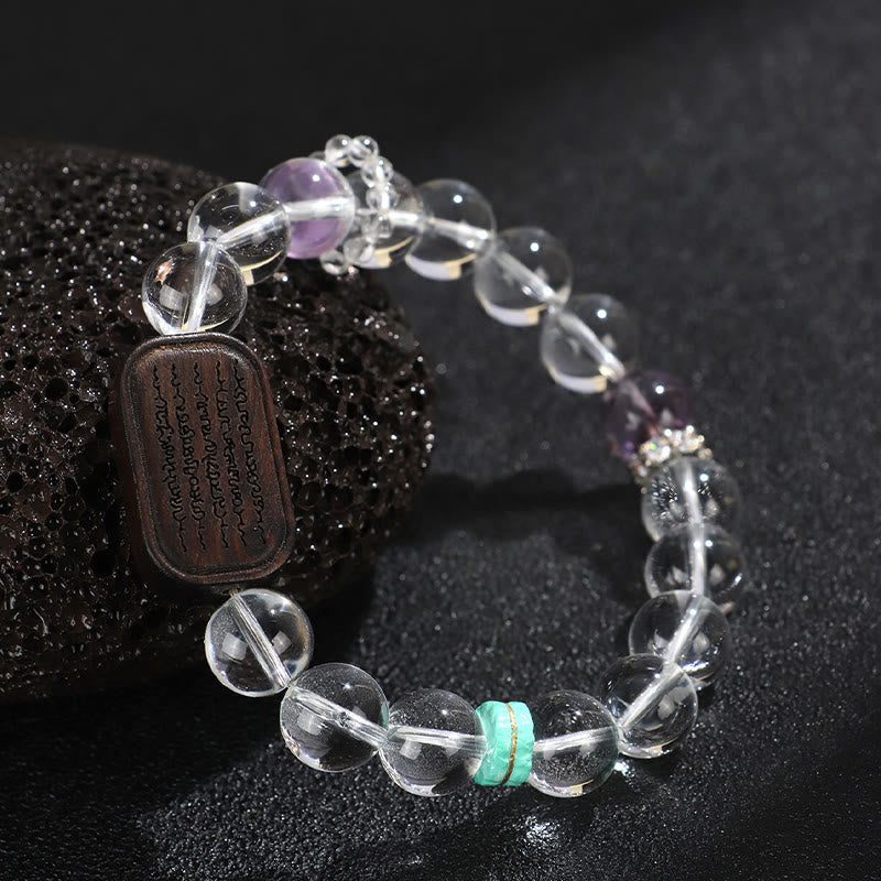 Nimara Ritual White Crystal Ebony Wood Sak Yant Zashi Lhamo Healing Bracelet