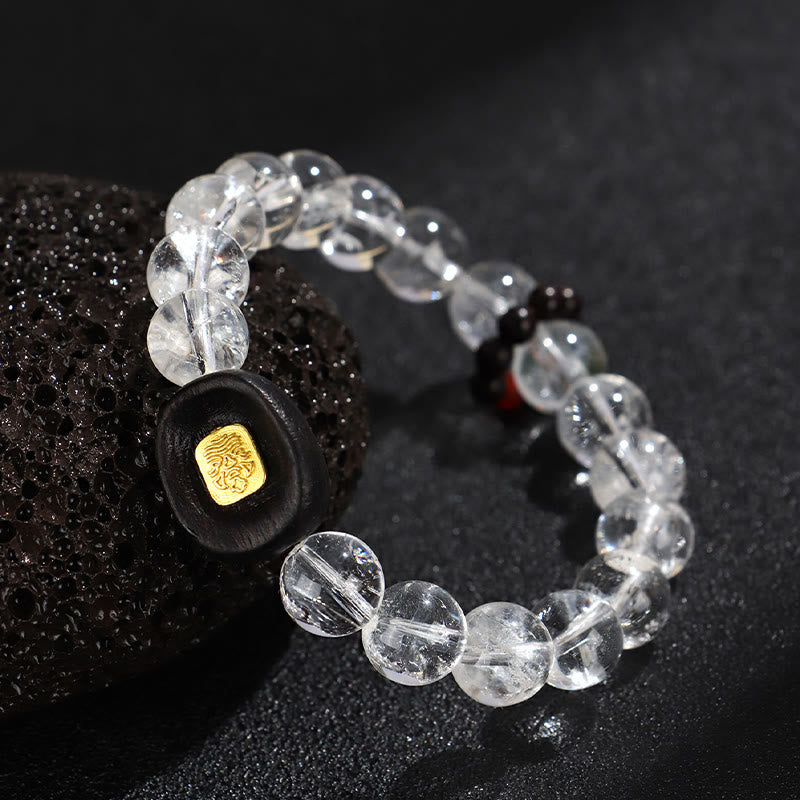 Nimara Ritual White Crystal Ebony Wood Sak Yant Zashi Lhamo Healing Bracelet