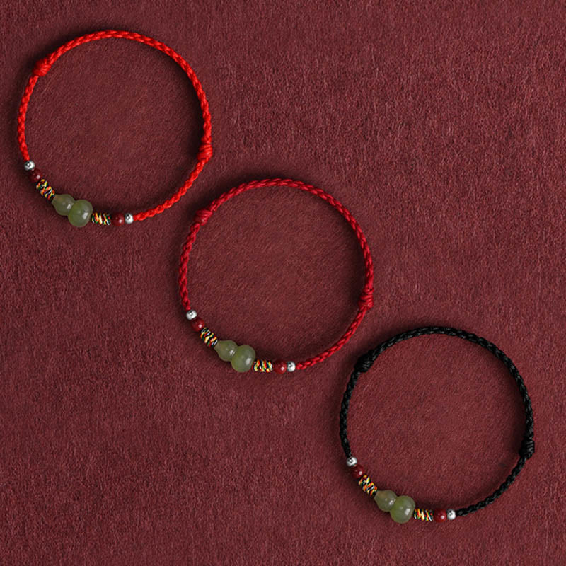 Nimara Ritual Natural Hetian Jade Gourd Protection Luck Braided Bracelet Anklet