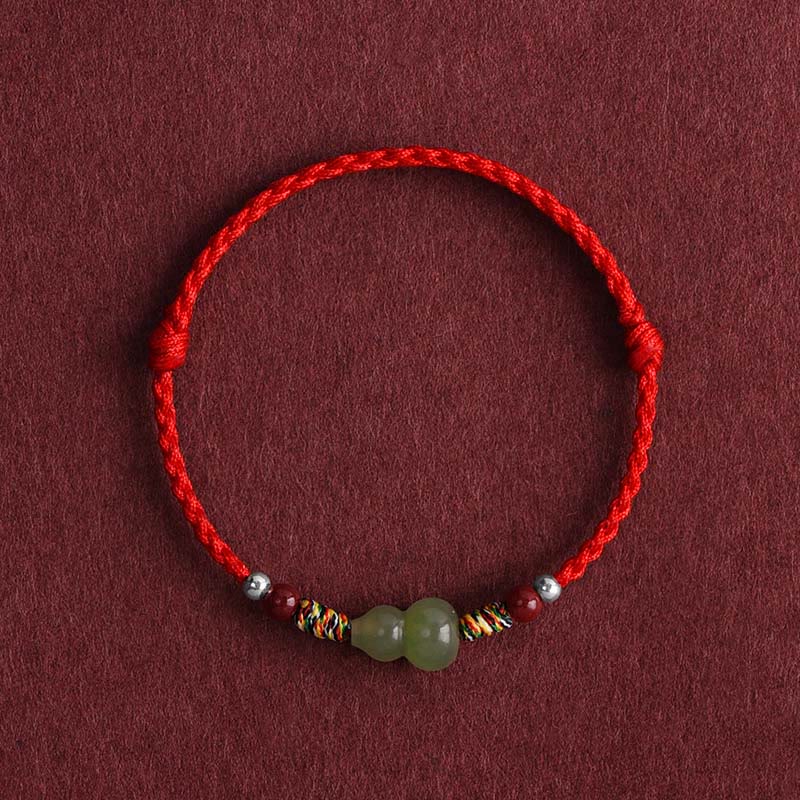 Nimara Ritual Natural Hetian Jade Gourd Protection Luck Braided Bracelet Anklet