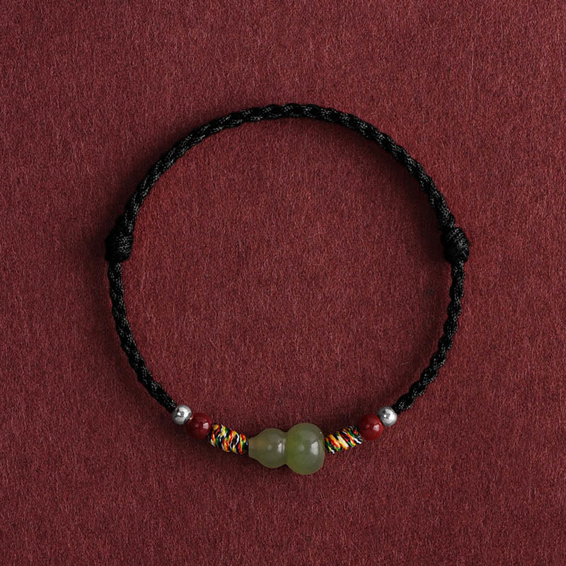 Nimara Ritual Natural Hetian Jade Gourd Protection Luck Braided Bracelet Anklet