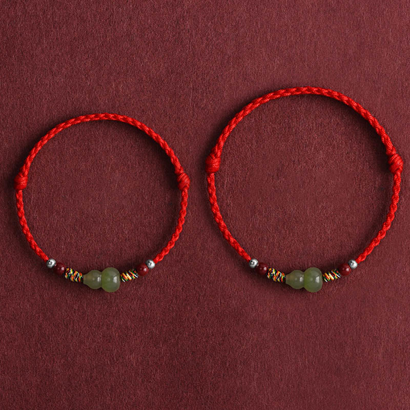 Nimara Ritual Natural Hetian Jade Gourd Protection Luck Braided Bracelet Anklet
