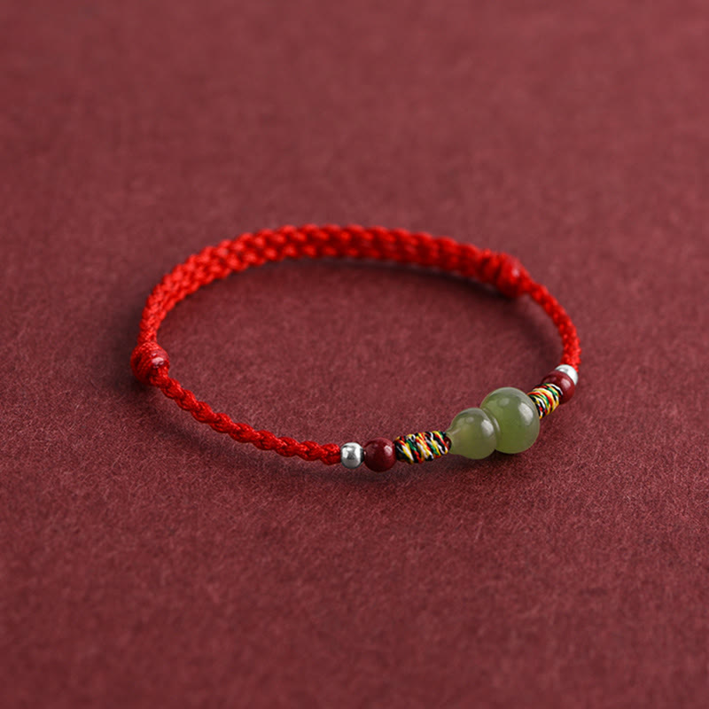 Nimara Ritual Natural Hetian Jade Gourd Protection Luck Braided Bracelet Anklet