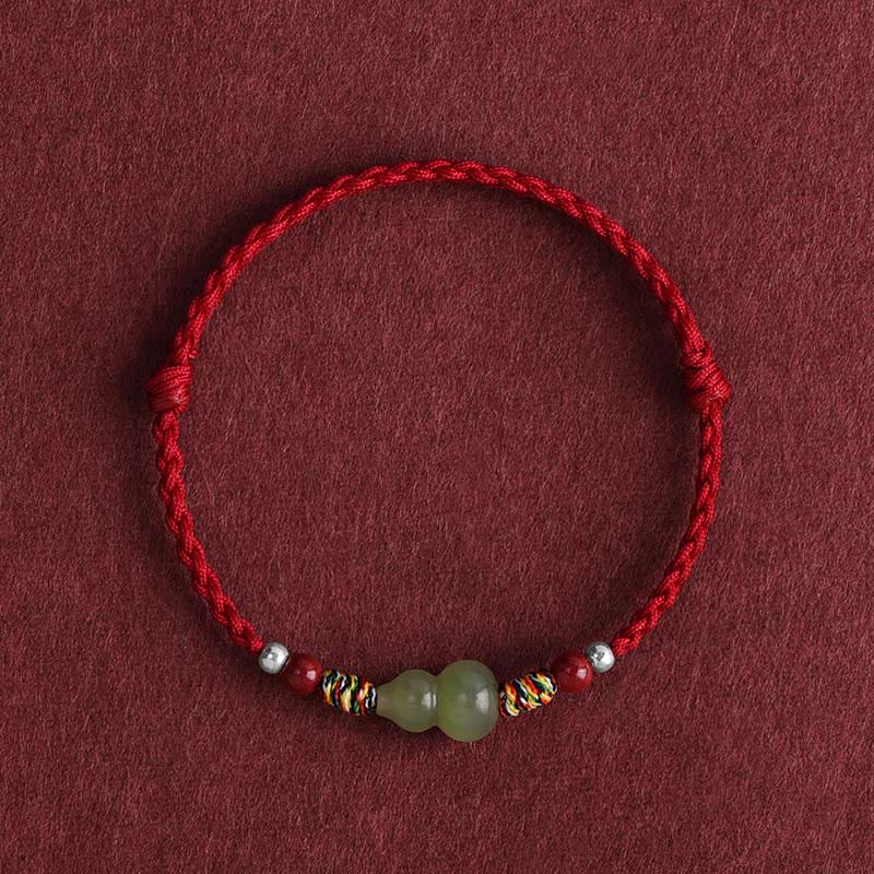 Nimara Ritual Natural Hetian Jade Gourd Protection Luck Braided Bracelet Anklet