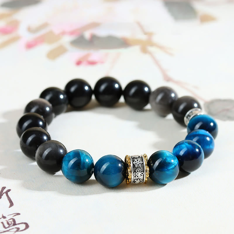 Nimara Ritual Blue Tiger Eye Silver Sheen Obsidian Strength Bracelet