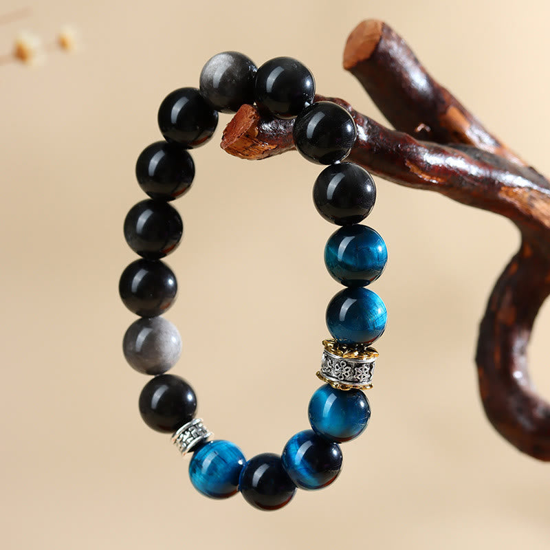 Nimara Ritual Blue Tiger Eye Silver Sheen Obsidian Strength Bracelet