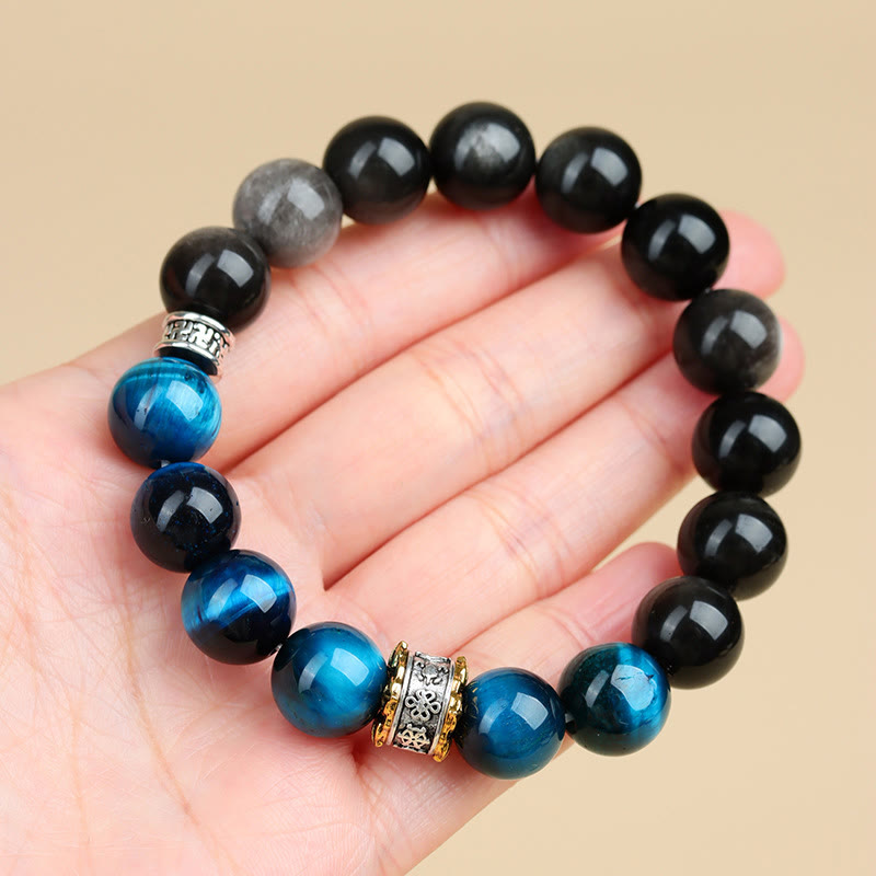 Nimara Ritual Blue Tiger Eye Silver Sheen Obsidian Strength Bracelet