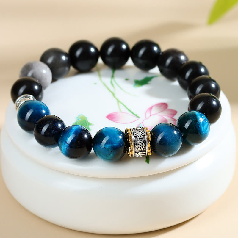 Nimara Ritual Blue Tiger Eye Silver Sheen Obsidian Strength Bracelet
