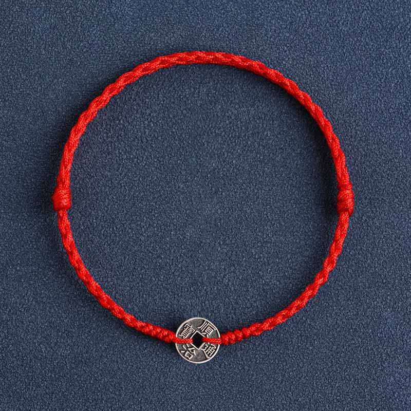 Nimara Ritual 925 Sterling Silver Five Emperor Coins Red String Protection Luck Braided Bracelet Anklet