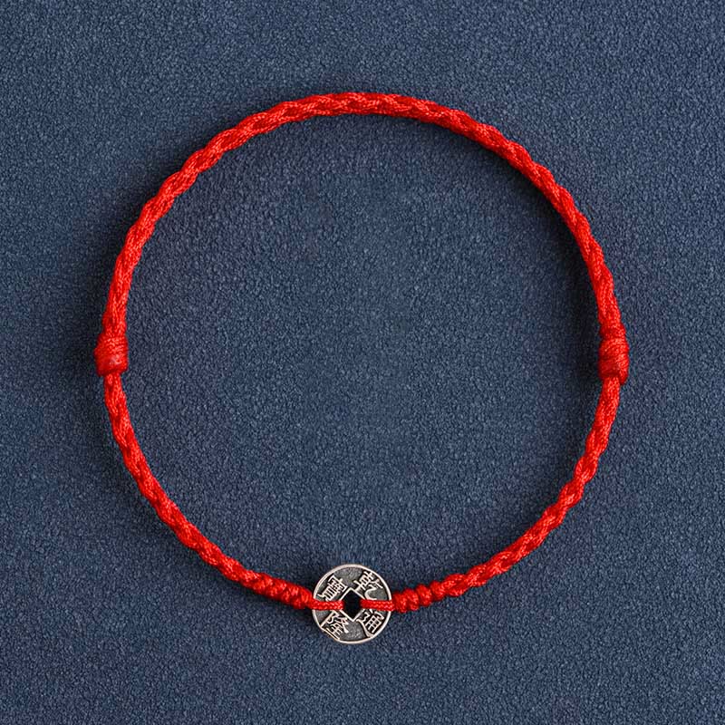 Nimara Ritual 925 Sterling Silver Five Emperor Coins Red String Protection Luck Braided Bracelet Anklet