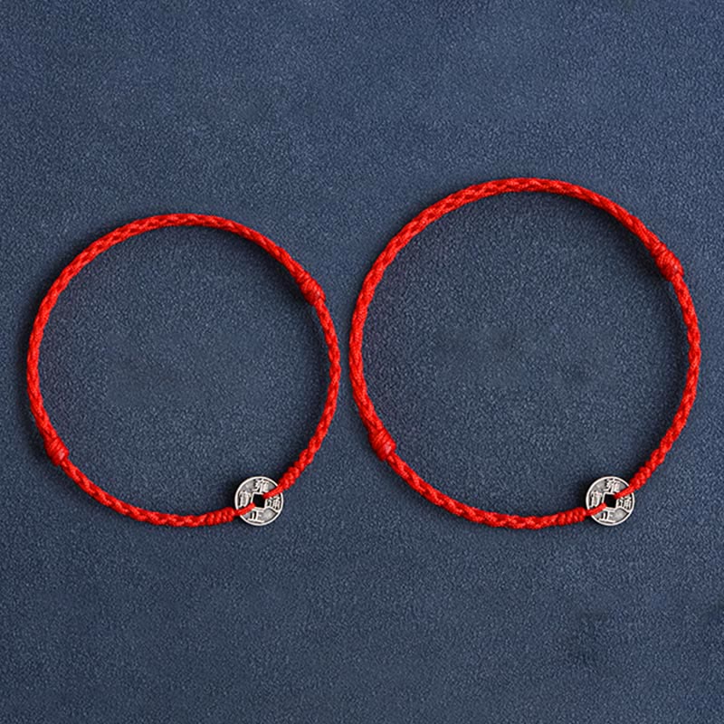 Nimara Ritual 925 Sterling Silver Five Emperor Coins Red String Protection Luck Braided Bracelet Anklet