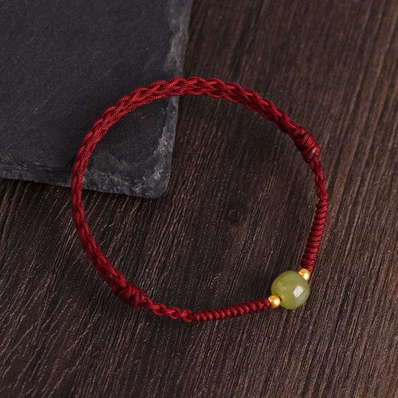 Nimara Ritual Natural Hetian Jade 999 Gold Beads Protection Luck Braided Bracelet Anklet