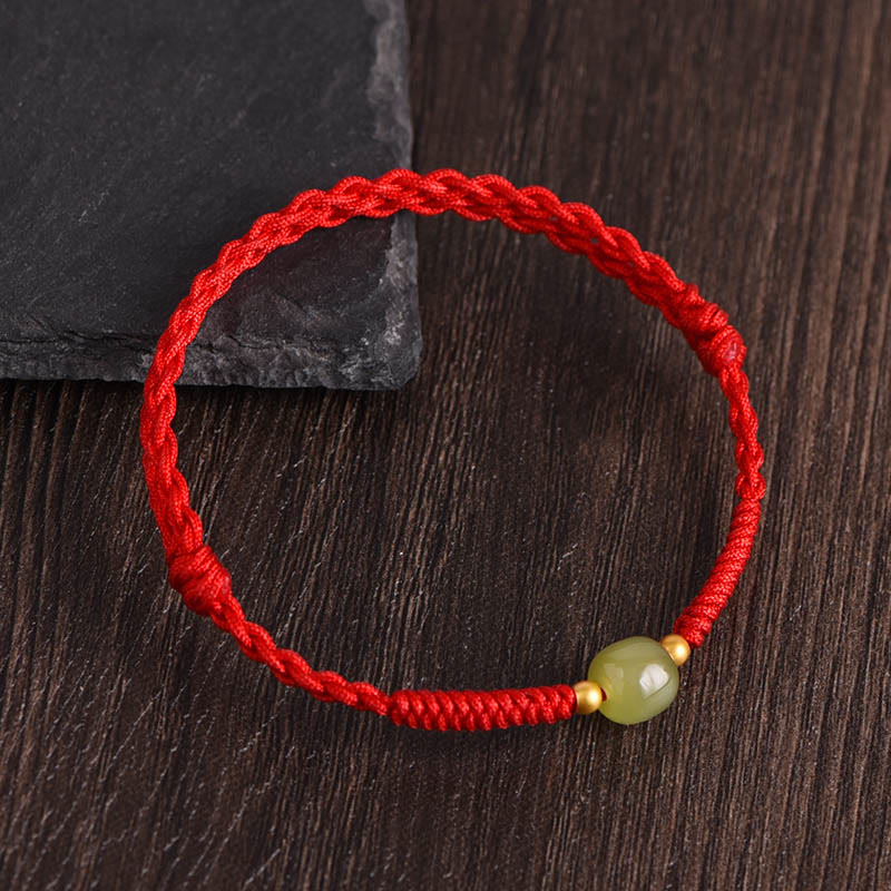 Nimara Ritual Natural Hetian Jade 999 Gold Beads Protection Luck Braided Bracelet Anklet