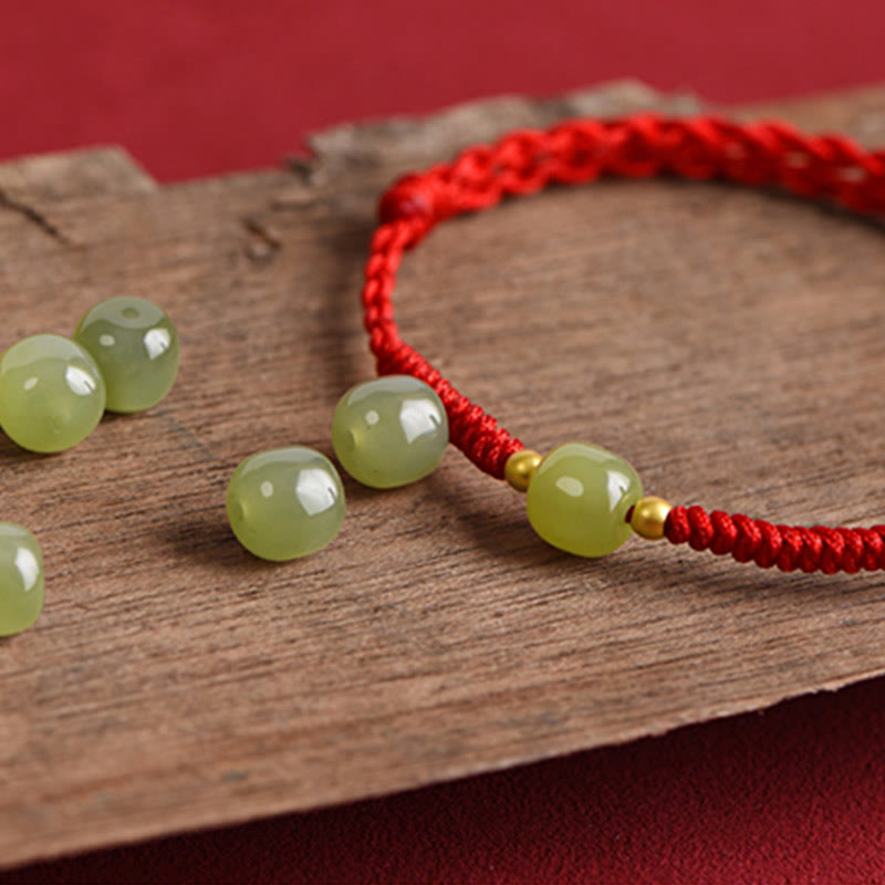 Nimara Ritual Natural Hetian Jade 999 Gold Beads Protection Luck Braided Bracelet Anklet