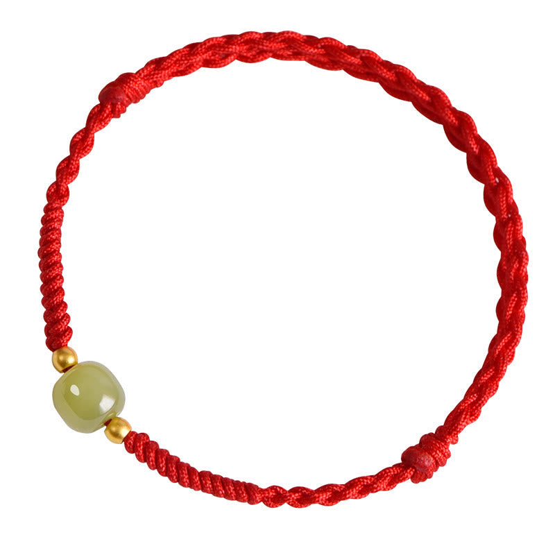 Nimara Ritual Natural Hetian Jade 999 Gold Beads Protection Luck Braided Bracelet Anklet