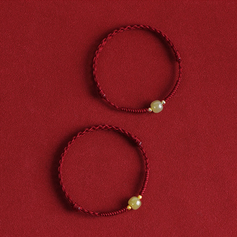 Nimara Ritual Natural Hetian Jade 999 Gold Beads Protection Luck Braided Bracelet Anklet
