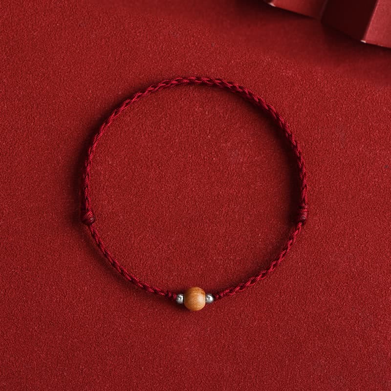 Nimara Ritual Natural Peach Wood Bead Luck Braided Bracelet Anklet