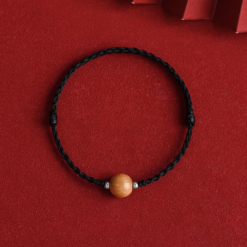 Nimara Ritual Natural Peach Wood Bead Luck Braided Bracelet Anklet