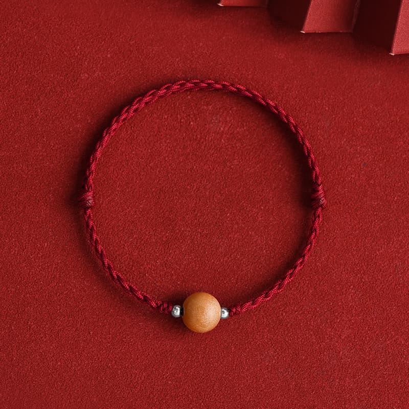 Nimara Ritual Natural Peach Wood Bead Luck Braided Bracelet Anklet