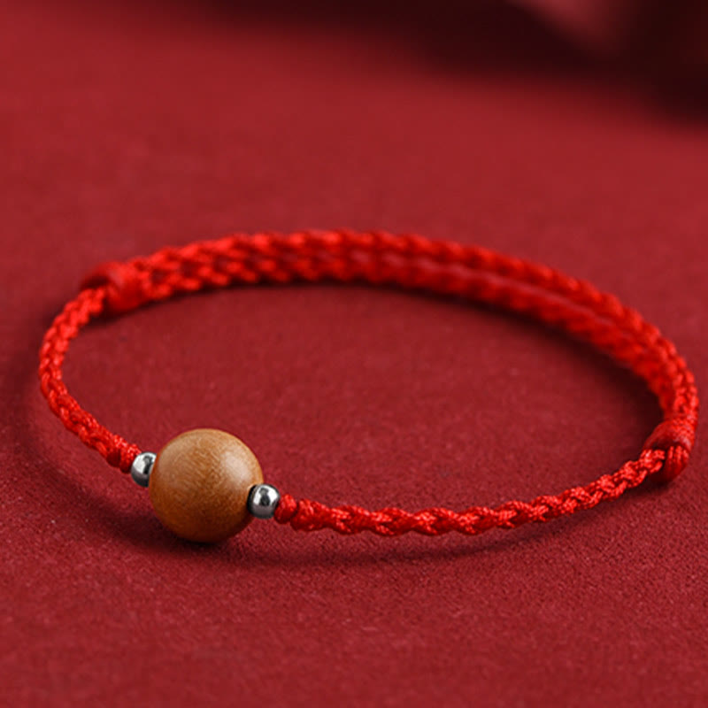 Nimara Ritual Natural Peach Wood Bead Luck Braided Bracelet Anklet