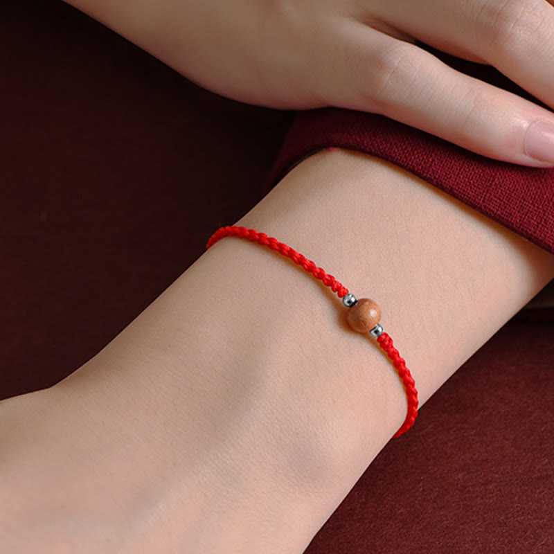 Nimara Ritual Natural Peach Wood Bead Luck Braided Bracelet Anklet
