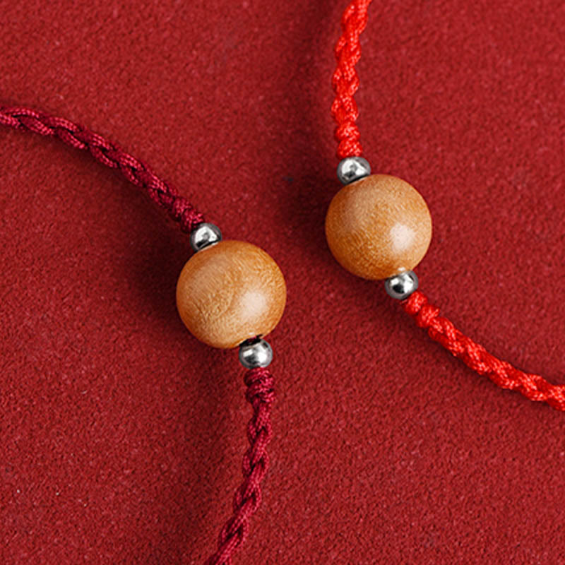 Nimara Ritual Natural Peach Wood Bead Luck Braided Bracelet Anklet