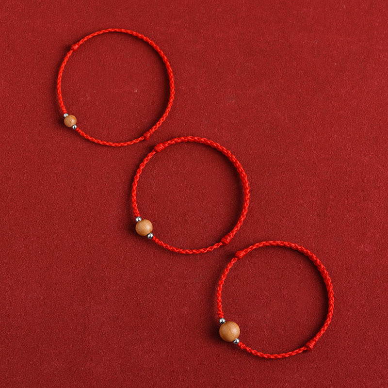 Nimara Ritual Natural Peach Wood Bead Luck Braided Bracelet Anklet