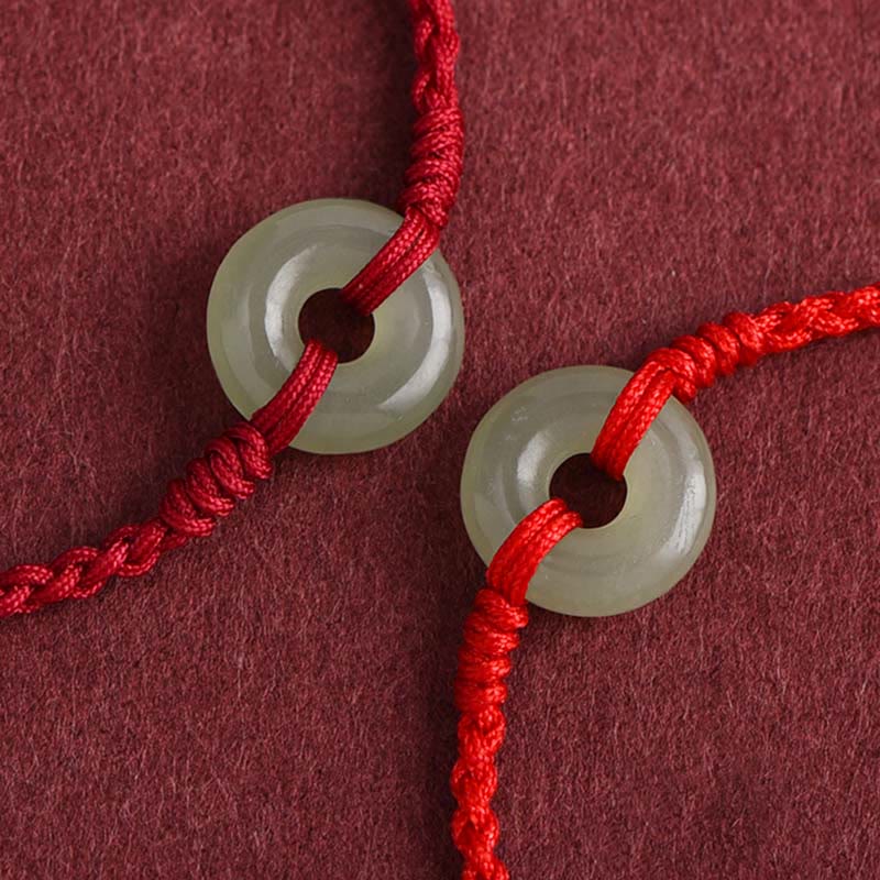 Nimara Ritual Natural Hetian Jade Peace Buckle Protection Luck Braided Bracelet Anklet
