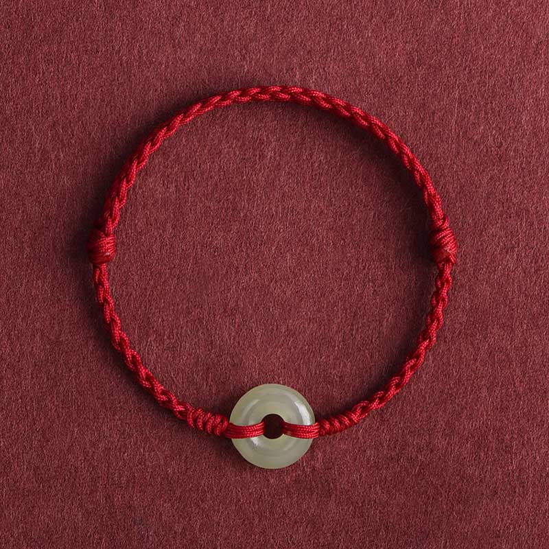 Nimara Ritual Natural Hetian Jade Peace Buckle Protection Luck Braided Bracelet Anklet