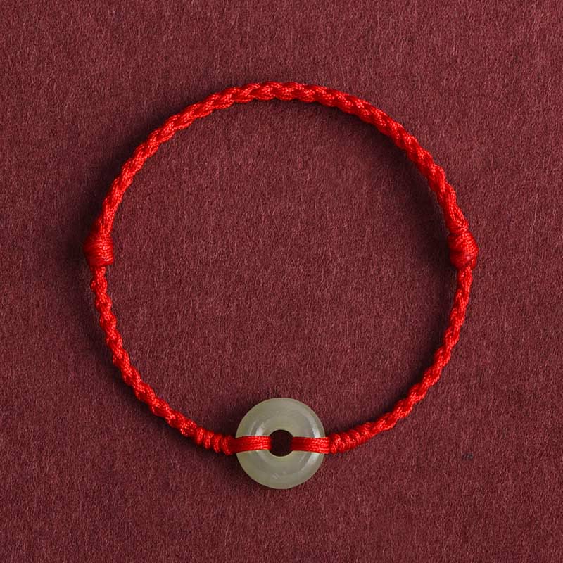 Nimara Ritual Natural Hetian Jade Peace Buckle Protection Luck Braided Bracelet Anklet