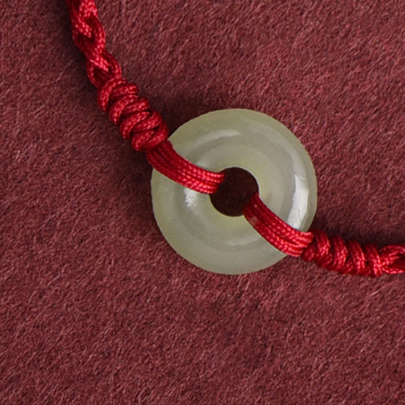 Nimara Ritual Natural Hetian Jade Peace Buckle Protection Luck Braided Bracelet Anklet