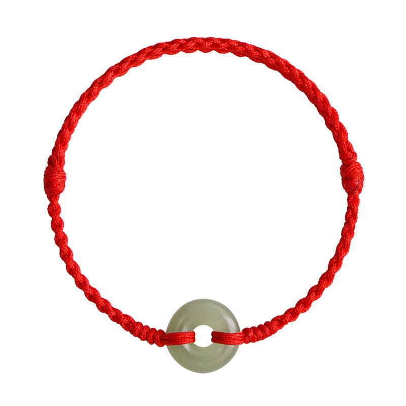 Nimara Ritual Natural Hetian Jade Peace Buckle Protection Luck Braided Bracelet Anklet
