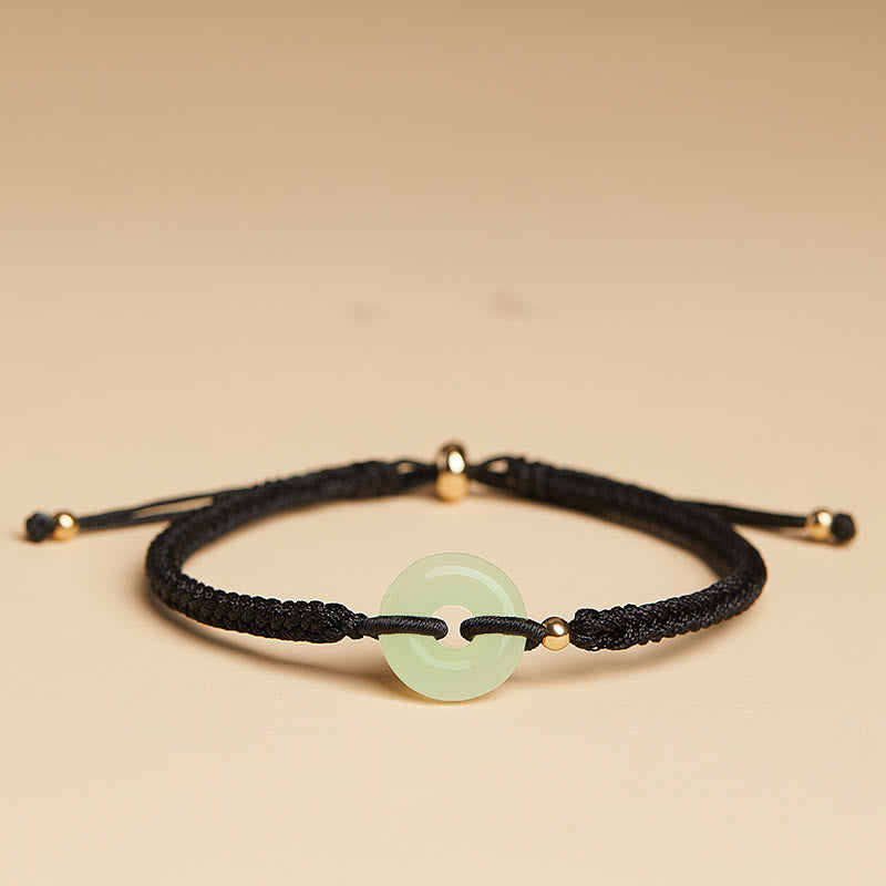Nimara Ritual Natural Hetian Jade Peace Buckle Fu Character Protection Luck Braided Bracelet