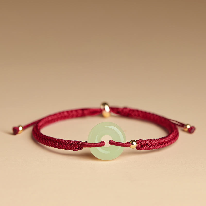 Nimara Ritual Natural Hetian Jade Peace Buckle Fu Character Protection Luck Braided Bracelet