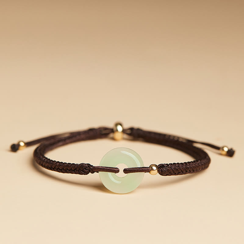 Nimara Ritual Natural Hetian Jade Peace Buckle Fu Character Protection Luck Braided Bracelet