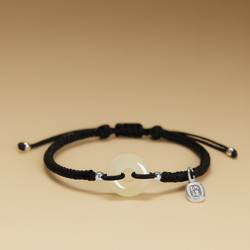 Nimara Ritual Natural Hetian Jade Peace Buckle Fu Character Protection Luck Braided Bracelet