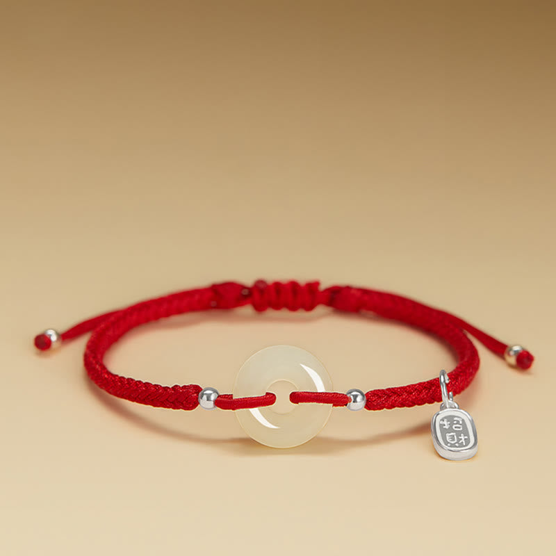 Nimara Ritual Natural Hetian Jade Peace Buckle Fu Character Protection Luck Braided Bracelet