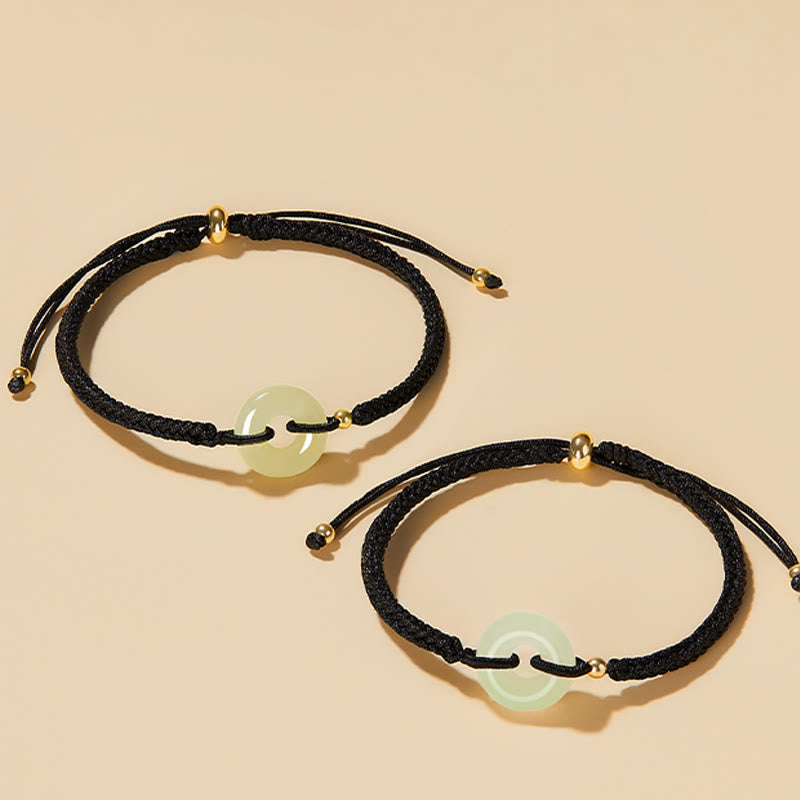Nimara Ritual Natural Hetian Jade Peace Buckle Fu Character Protection Luck Braided Bracelet