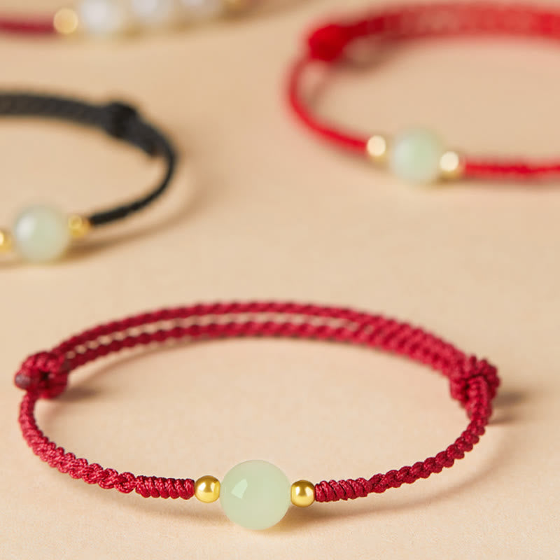 Nimara Ritual Natural Hetian Jade Peace Buckle Fu Character Protection Luck Braided Bracelet